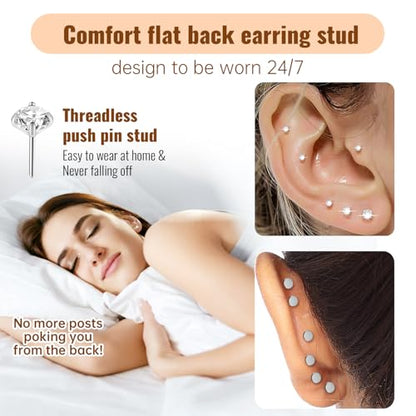 20G Flat Back Earrings Studs 18G Nose Rings 24K Gold Plating 3 Pairs Titanium Threadless 16G Cartilage Earrings for Women Men Tragus Conch Helix Medusa Lip Piercing Jewelry - color: polish clear cz, size: 18G