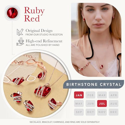 Leafael Wish Stone Pendant Necklace with Birthstone Crystal, 18K Rose Gold Plated/Silvertone, 18" + 2" - color: 101-January July-Ruby Red-Rose Gold Plated