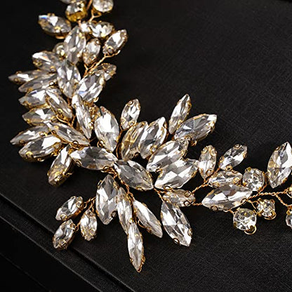 JWICOS Wedding Crystal Hair Comb Bridal Hair Comb Hair Clip Vine Headpiece Wedding Hair Accessories for Brides (Gold) - color: Gold