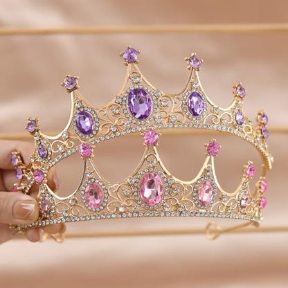 Rhinestone Crystal Tiara Headband Elegant Princess Crown Headdress Bridal Wedding Crown Prom Tiara Headpiece Birthday Party Tiara Pageant Costume Crown for Women Golden Purple - color: Golden Purple