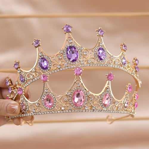 Rhinestone Crystal Tiara Headband Elegant Princess Crown Headdress Bridal Wedding Crown Prom Tiara Headpiece Birthday Party Tiara Pageant Costume Crown for Women Golden Red - color: Golden Red