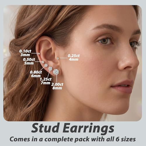 Stud Earrings Set, Round Clear Cubic Zirconia Ear Studs for Women and Men Sensitive Ears Stainless Steel CZ Earrings Hypoallergenic Cubic Zirconia Earrings Set Small Piercing Earring, 6 Pairs - color: Golden-4-claw