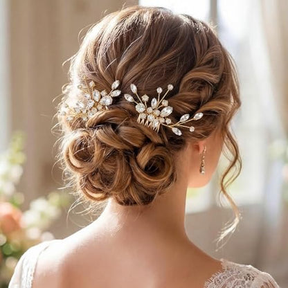 Bride Rose Gold Wedding Hair Comb Rhinestone Bridal Headpiece Sparkly Crystal Hair Accessorie for Women (Rose Gold) - color: Rose Gold