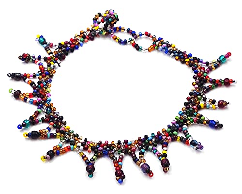 Mia Jewel Shop Czech Glass Seed Bead V Shaped Dangle Frill Fringe Anklet - Womens Fashion Handmade Beadwork Jewelry Boho Accessories