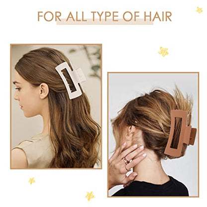 8 Pcs Large Hair Claw Clips 4.1" Non-slip Big Banana Square Matte Hair Claw Clips for Women Girls, Strong Hold Clips for Thick Thin Hair - color: Khaki