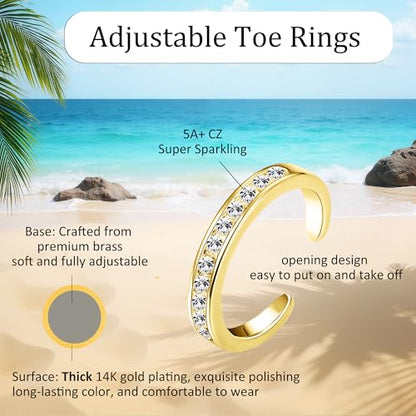 14K Gold Filled Toe Rings for Women | Silver Toe Rings, Open Toe Rings, Adjustable, Summer Beach Foot Jewelry - color: Gold