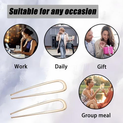 2 Pcs French Hair Pins, Metal French Twist Hair Pins for Buns, Curls and Updos, 5.6 Inches U Shaped Chinese Hair Sticks, Gold Hairstyle Accessories for Women Girls (2 Gold) - color: Gold