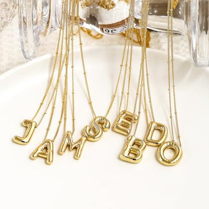 Bubble Letter Necklace for Women, 14k Gold Plated Initial Letter Pendant Necklace Personalized Jewelry A - Z 26 letters - style: Gold-M
