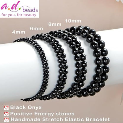 AD Beads Handmade Gemstone Stretch Elastic Bracelet Crystal Healing Reiki Nature's Beauty and Spiritual Essence Unisex (12mm, Black Onyx) - color: Black Onyx, size: 12mm