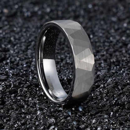 2/4/6/8mm Black/silver/gold Tungsten Rings for Men Womens Couple Fashion Jewelry Promise Engagement Wedding Band Hammered Inner ring inlaid with olive wood Carbide Polished Edge Comfort Fit - color: 6MM silver