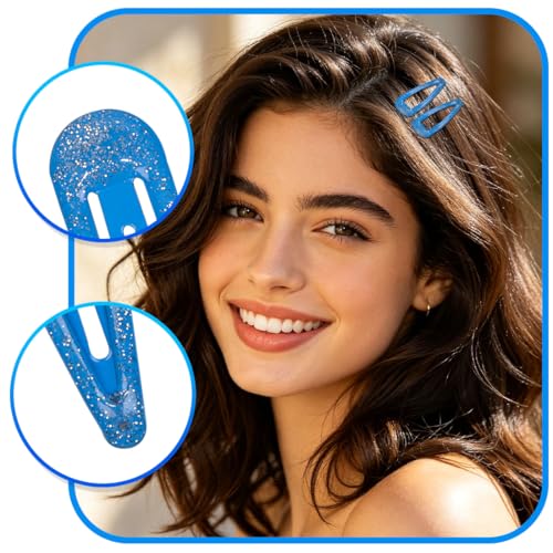 48 Pcs Cute Metal Snap Hair Clips, Non-Slip Barrettes for Women and Girls, Hair Accessories for Parties, School & Daily Use (blue) - color: blue