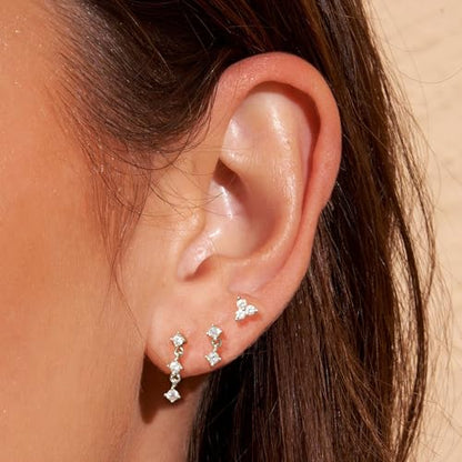 Gold Plated Earrings for Women, 14k Gold Plated Earring Stack Hypoallergenic Pearl Drop Earring Dainty Earrings for Women Trendy Cute Small Huggie Hoop Earring Fashion Womens Jewelry - color: SET8