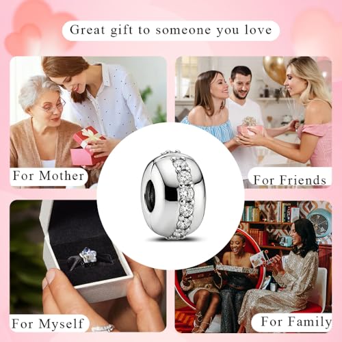 KEQ Clip Spacer Charm for Bracelet 925 Silver Pave Cubic Zirconia Clip Lock Stopper Bead Spacer For Women Bracelets Stopper Birthday Gifts European Openable Beads 2pcs - color: Pink CZ