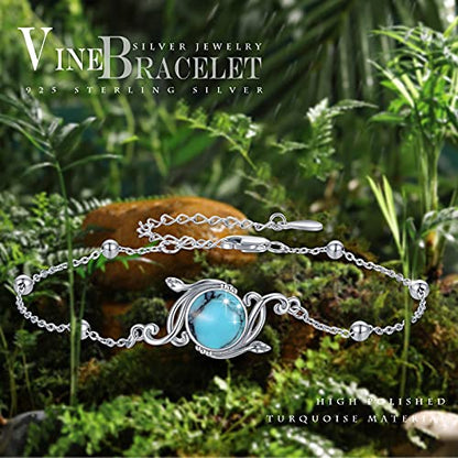 925 Sterling Silver Bohemia Hawaiian Beach Mermaid Floral Bracelet Birthday Graduation Gifts for Women with Gifts Box - style: 21D-Vine Turquoise