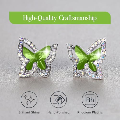 Butterfly Stud Earrings, Birthstone Crystal, for Women, Silver Tone Jewelry, Anniversary Birthday Gift for Her, Wife & Mom