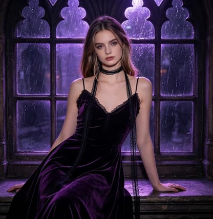 Lace Choker Necklace for Women Gothic Pearl Pendant Necklace Halloween Cosplay Jewelry - color: Long Black