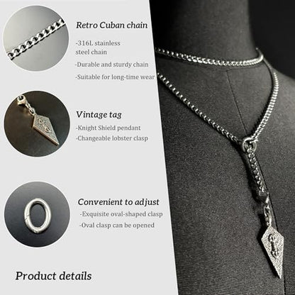 18K Gold Plated Knight's Shield Slip Chain for Women - color: Stainless Steel, size: 39''