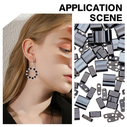 SUNNYCLUE 1 Box 300Pcs 3 Style 5 * 5mm Tila Beads Two Hole Glass Seed Bead Flat Square Glass Black Japanese Loose Spacers for Jewelry Making DIY Craft Multi-Strand Bracelet Necklace Earrings - color: 300pcs 3 Sizes Black Beads