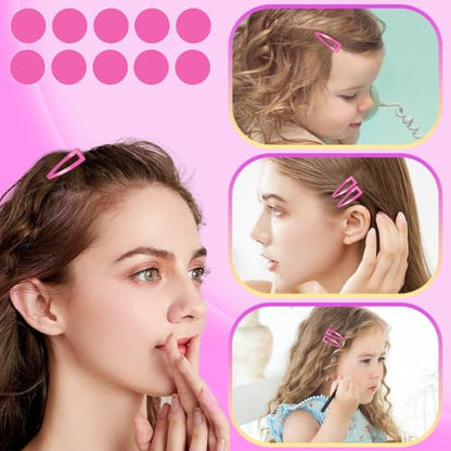 20 Pcs Snap Hair Clips for Women Snap Hair Barrettes Double Grip Hair Clips 3 Prong Clips for Hair Barrettes for Women Girls (Pink) - color: Pink