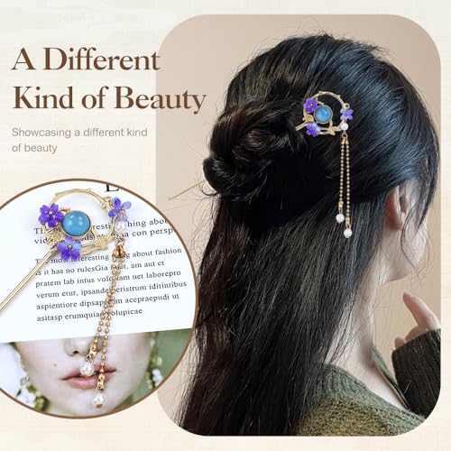 inSowni 8 Pieces Retro Asian Chinese Traditional Hanfu Butterfly Flower Metal Hair Sticks with Pearl Pendants Long Hair Pins Forks Chopsticks Bun Updo Holders for Women Girls - color: 8pcs Set E