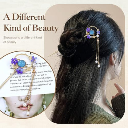 inSowni 8 Pieces Retro Asian Chinese Traditional Hanfu Butterfly Flower Metal Hair Sticks with Pearl Pendants Long Hair Pins Forks Chopsticks Bun Updo Holders for Women Girls - color: 8pcs Set E