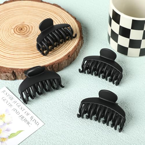 DEEKA 4 PCS 2.5 Inch Hair Claw Clips Double Row Teeth Matte Hair Jaw Clips Hair Barrettes Thick Medium Thin Hair Clips for Women (Black) - color: Black, size: 1 Count (Pack of 4)