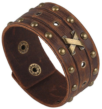 Leather Bracelet for Men Braided Stainless Steel Mens Bracelets - color: Brown 3