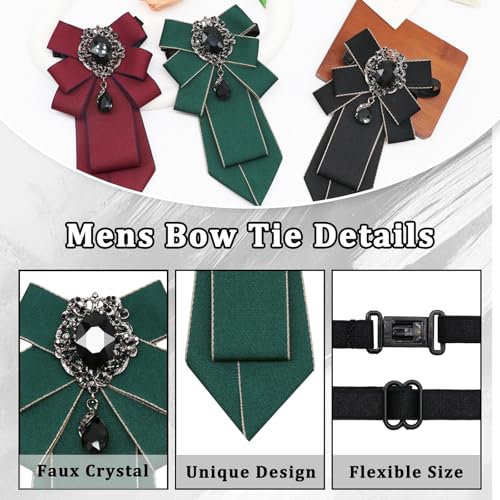 Big Crystal Bow Ties for Men Pre-tied Women Bowtie | Sparkly Laege Rhinestone, Eye-catching Edges, Adjusatble Strap, Polyester Fabric, 6.9"×3.7", Suitable for Suit Wedding Prom - color: Green
