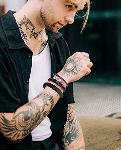 15Pcs Braided Leather Bracelet Boho Cuff Wrap String Wood Bead Woven Ethnic Stretch Wristbands Bracelets Set for Men Women Size Adjustable - style: B:15Pcs(Black)
