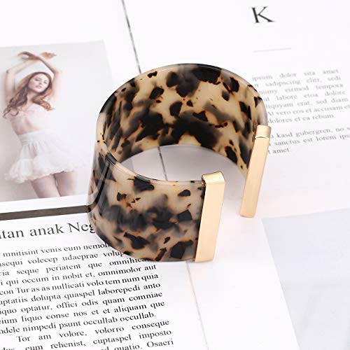 FAERLIIRY Cuff Bracelet for Women Acrylic Resin Bracelets Statement Bangle Bracelet Adjustable Bracelet Wide Chunky Bracelets for Women - color: Leopard