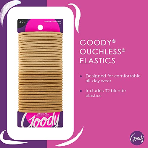 Goody Ouchless Elastic Hair Tie - 32 Count, Blonde - 4MM for Medium Hair - Slideproof Pain-Free Hair Accessories for Men, Women, Boys, and Girls - Perfect for Long Lasting Braids, Ponytails, and More - size: 32 Count (Pack of 1)
