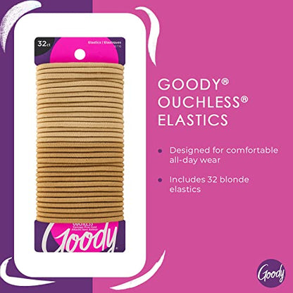 Goody Ouchless Elastic Hair Tie - 32 Count, Blonde - 4MM for Medium Hair - Slideproof Pain-Free Hair Accessories for Men, Women, Boys, and Girls - Perfect for Long Lasting Braids, Ponytails, and More - size: 32 Count (Pack of 1)