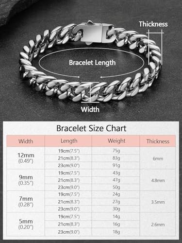 FaithHeart Cuban Link Bracelet for Men, Silver/Black/14K Gold Plated Stainless Steel Wrist Link Hip Hop Chain Bracelets, 5mm/7mm/9mm/12mm Width, 7.5"/8.3"/9" Length, with Gift Box - color: A. Silver-07mm Width, size: Length 7.5 Inches