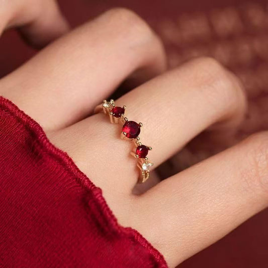 1PCS Adjustable Open Ring Stackable Thin Band Statement Ring Assorted Shape Minimalist Dainty Finger Rings - color: Red, style: #4