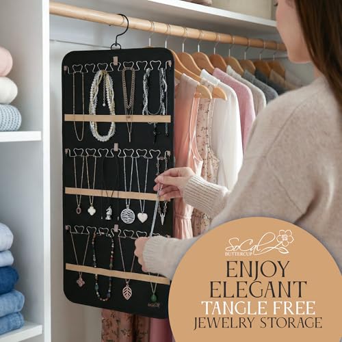 Hanging Jewelry Organizer Storage with Hanger Metal Hooks Double-Sided Jewelry Holder- Wall Mount Holder for Earrings, Necklaces, Rings on Closet, Wall, Door, 1 piece, Large, Charcoal Black - style: Modern - Charcoal Black