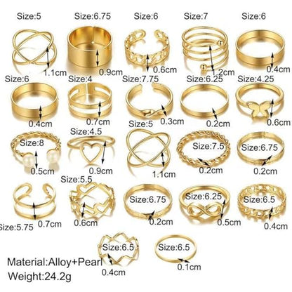 22Pcs Gold Plated Knuckle Rings Set for Women,Boho Dainty Stackable Joint Finger Midi Ring Pack Simple Cute Pearl Butterfly Heart Rings Adjustable Statement Jewelry Mixed Size - color: Gold