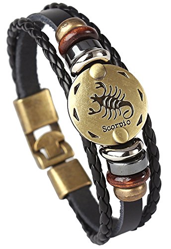 Punk Alloy Leather Bracelet for Constellation Braided Rope Bracelet Bangle - style: Scorpio