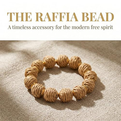 Coiris Rattan Raffia Woven Adjustable Boho Bracelet for Women | Handmade Bracelets Stretch Bracelet - color: Light Brown