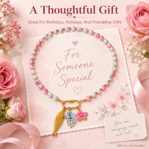 LIU JUN Colorful Beaded Necklace for Women, Chunky Boho Fish Starfish Conch Pendant Acrylic Bead Necklaces Cute Y2K Summer Beach Jewelry Gifts - color: Fish+Evil Eye