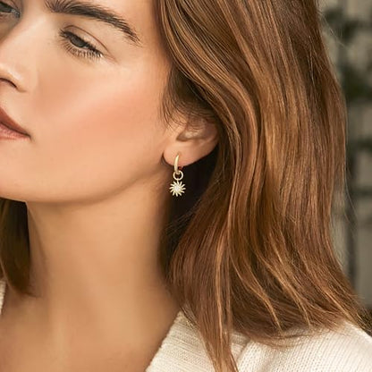 DAILY VIBES Cute Butterfly Star Cross Heart CZ Dangle Earrings for Women | 925 Sterling Silver Post, 14K Gold or Silver Plated, Mini Cubic Zirconia Dainty Drop, Cartilage Small Huggie Hoop Earrings - color: Gold Sun CZ
