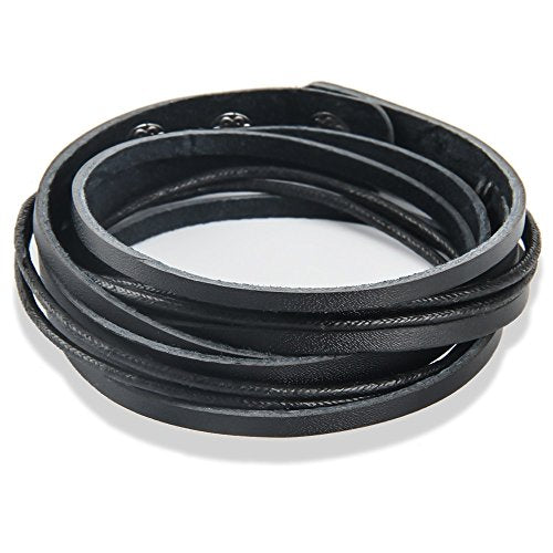 Handmade Genuine Vintage Leather Wrist Cuff Wrap Bracelet Adjustable - style: B: 1 Black