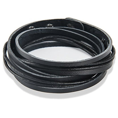 Handmade Genuine Vintage Leather Wrist Cuff Wrap Bracelet Adjustable - style: B: 1 Black