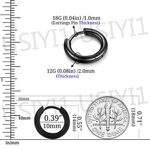 Stainless Steel Hoop Earrings for Men - Hinged Hoop Huggie Piercing Earrings Set For Men Women, Hypoallergenic Lobes Small Round Earrings - color: Black(Inner Diameter 8mm/10mm/12mm