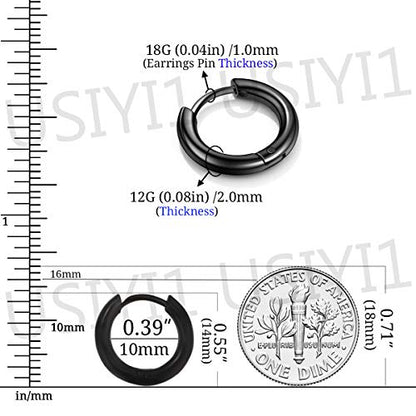 Stainless Steel Hoop Earrings for Men - Hinged Hoop Huggie Piercing Earrings Set For Men Women, Hypoallergenic Lobes Small Round Earrings - color: Black(Inner Diameter 8mm/10mm/12mm