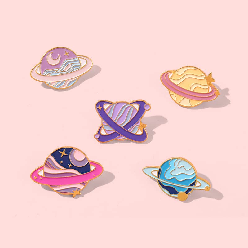 Cartoon Animal Enamel Brooch Set Cute Butterfly Duck Cat Lapel Pins for Backpacks Jacket Decoration Gifts for Friends - style: Solar System