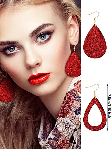 Hicarer 4 Pcs Jewelry Sets for Women Glitter Necklace and Earring Set Multi Layer Bracelet Costume Jewelry Sets for Bridal Shower Wedding - color: Red