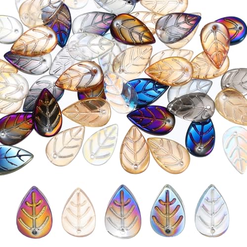 PATIKIL Leaf Beads, 50Pcs Crystal Translucent Czech Glass Beads for DIY Jewelry Making Bracelets Necklace, Multicolor - color: Multicolor