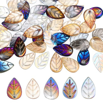 PATIKIL Leaf Beads, 50Pcs Crystal Translucent Czech Glass Beads for DIY Jewelry Making Bracelets Necklace, Multicolor - color: Multicolor