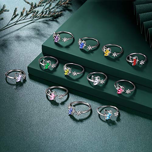 925 Sterling Silver Birthstone Butterfly Jewelry Women Crystal Animal Cute Butterflies Birthday Necklace/Earring/Ring/Bracelet Sets Birth Stone Statement Anniversary Jewellery - color: 2-M.Mysitc-Rainbow-Topaz