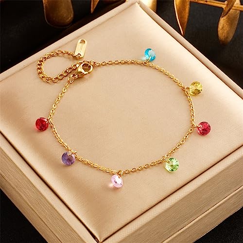 Ankle Bracelet for Women Stainless Steel Chain Beach Anklet Bracelet Adjustable Jewelry - style: B1-stone-G